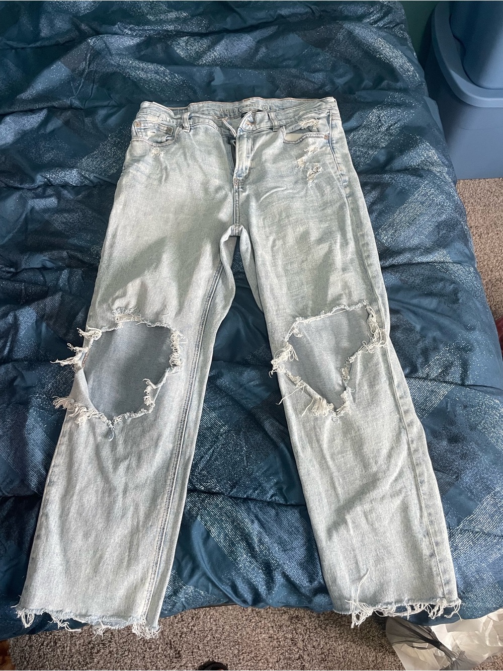 American Eagle Light Blue Distressed Women's Jeans Y2K Grunge Size 10